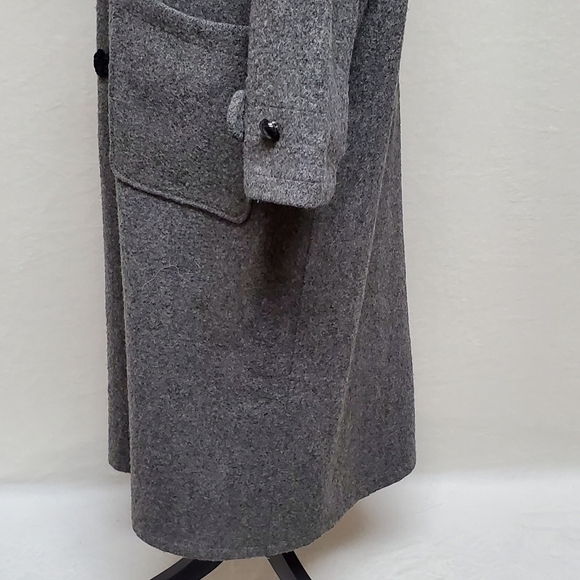 RARE Vintage 1970s Woolrich Woman Gray Wool Hooded Toggle Button Trenchcoat L - Picture 11 of 16